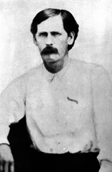 Wyatt Earp in seinen Zwanzigern, von einem Tintype aufgenommen in Dodge City, Kansas, ca. 1868-78